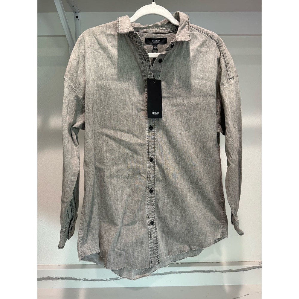 NWT Hudson‎ Men's Button-Down Long-Sleeve Grey Fray Hem Size Medium